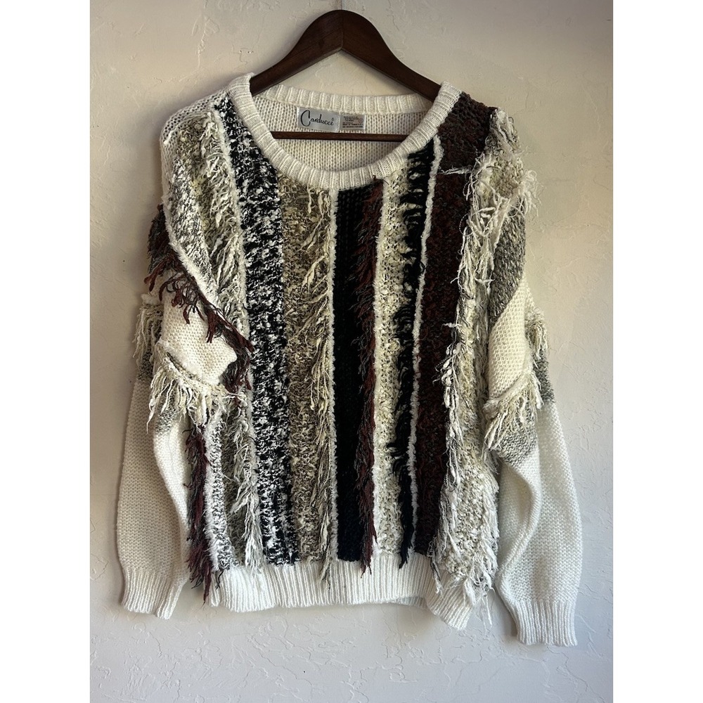 Vintage Carducci Fringe 3D‎ Knit Pullover Sweater S Oversized Grunge Slouchy
